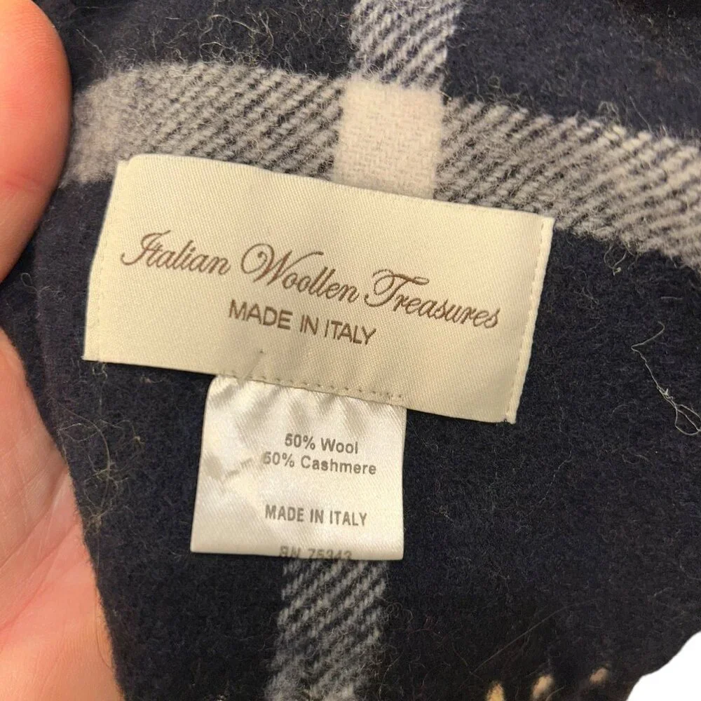 Italian Woolen Treasures super soft cashmere blue white plaid scarf UNISEX
